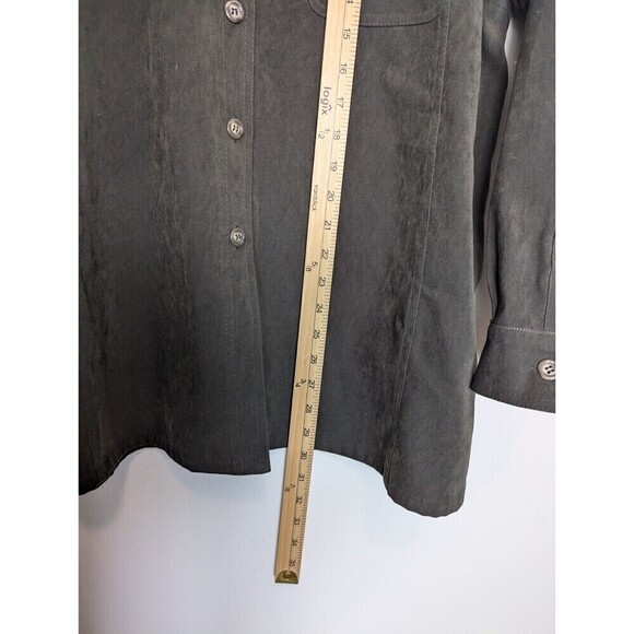 Talbots Green Faux Suede Button Down Stretch Large - Picture 10 of 12